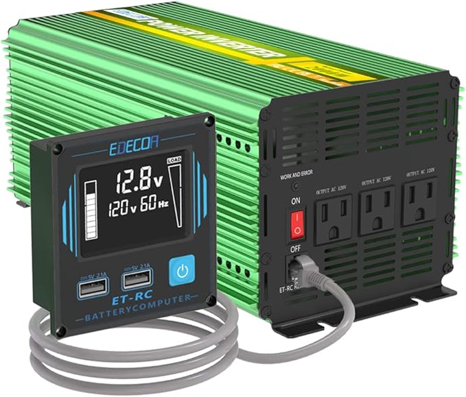 EDECOA 2000 Watt Power Inverter DC 12V to AC 110V 120V 2000W Converter with LCD Display and Remote Controller Dual USB (with ET-RC Remote)