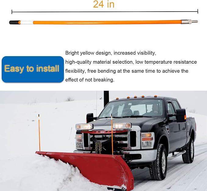 Snow Plow Blade Markers Guides Kit Orange 24''304 Stainless Steel Vertical Stud Mount Joint Never Break Never Rust High Visibility Fit for Boss Western plows and More (Orange)