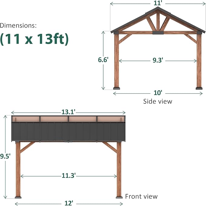 Macrout 11'x13' Hardtop Gazebo with Gabel Roof Canopy and Aluminium Frame, Outdoor Grill Gazebo Pergola for Patio, Backyard and Party, 4944 (Gable Roof + Brown Frame, 11'x13')