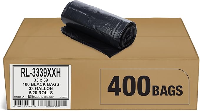 Aluf Plastics T-Tough Roll Pack Low Density Repro Blend Star Seal Coreless Rolls Bag, 33 Gallon 2 Mil, 39" Length x 33" Width, XXH Strength, Black (Pack of 400)