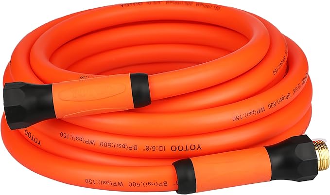 YOTOO Heavy Duty Hybrid Garden Water Hose 5/8-Inch by 25-Feet 150 PSI Kink Resistant, Flexible with Swivel Grip Handle and 3/4" GHT Solid Brass Fittings, Orange