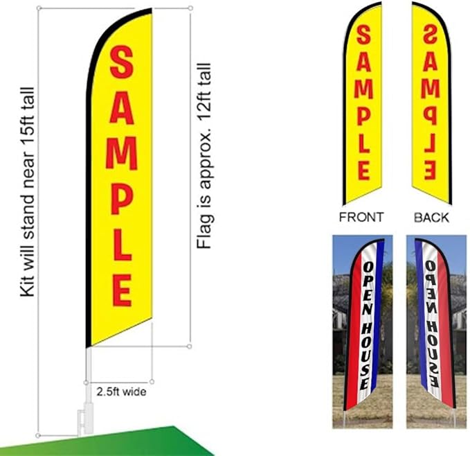 FFN 3-Pack of Open House Feather Banner Flag Kits, Includes Flag Poles, Ground Stakes, and Travel Bags, 15ft Large Outdoor Signs for Real Estate Agents
