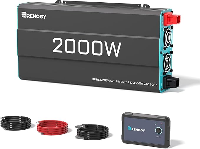 2000W Pure Sine Wave Power Inverter, 12V DC to 120V AC, 4000W Peak Power, 16.4FT Remote Controller, Solar/Car/RV Inverter for Emergency Backup, Off-Grid Living, Camping, Truck, Outdoor