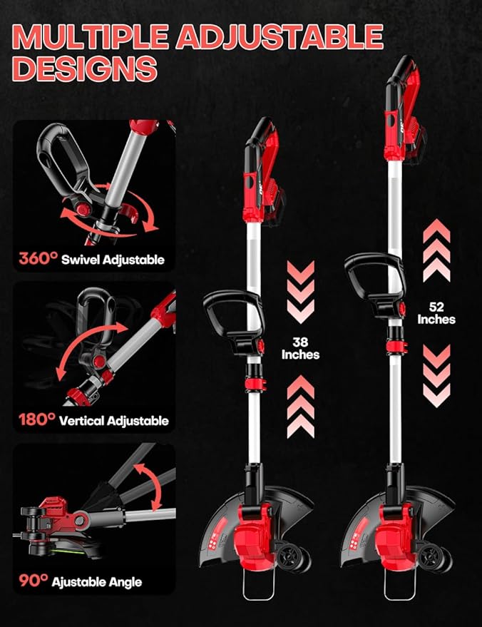 Cordless Weed Wacker, for Milwaukee M18 Battery, 3 IN 1 Battery Powered Weed Eater & Edger & Mower with Auto Line Feed, 20000 RPM 12 Inch Brushless Grass Trimmer, 6 Line Spools String Trimmer for Lawn