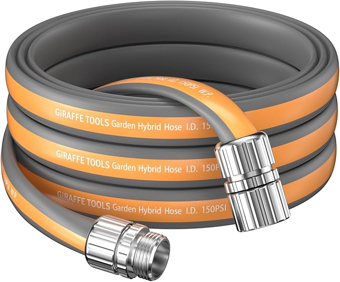 Giraffe Tools Garden Hose 25FT, 5/8" Flexible Lay Flat Water Hose, Custom Length, Leakproof Gardening Hose with Male to Female Fitting, Lightweight Hybrid Hose Pipe for Garden & Yard