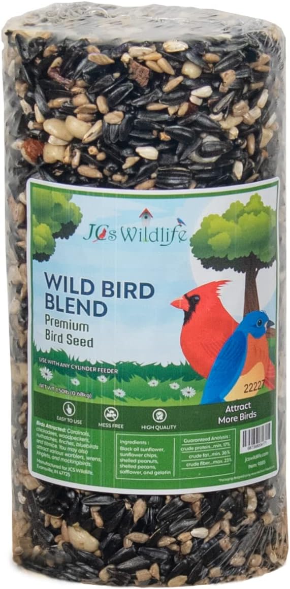 JCs Wildlife Wild Bird Blend Premium Bird Seed Small Cylinder with Hole, 1.5 lb (12 Cylinder)
