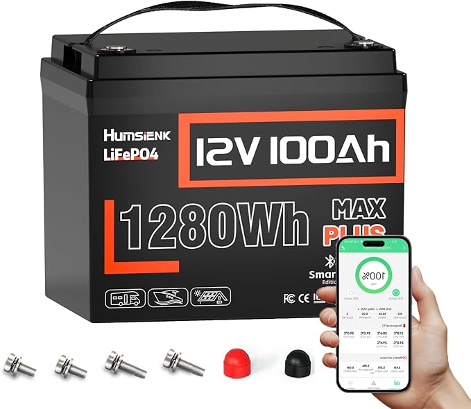 12V 100Ah LiFePO4 Lithium Battery MAX with Bluetooth 5.0, 15000+ Deep Cycles, 1280Wh Lithium Iron Phosphate Battery, Built-in 110A BMS with Low-Temp Protection for RV, Marine, Trolling Motors