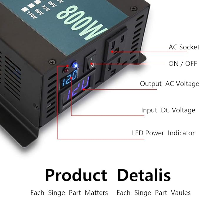 WZRELB 800W 12V 120V Pure Sine Wave Power Inverter DC to AC System Car Inverter