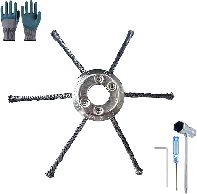 Weed Eater Trimmer Head w/Install Kit - Universal 7" Weed Eater Attachments，Steel Wire Weed Wacker Blade(6 Blades, 1" Mount) for Stihl, Husqvarna, Echo