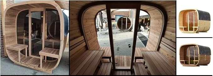 ZONEMEL Customize Outdoor Steam Square Sauna for 4-8 Person, Canadian Pine/Hemlock/Cedar, Porch Option, Window Selection, Wood Burning Stove (0-195 °F)