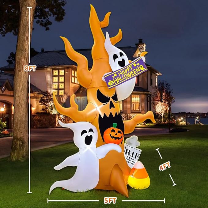 8FT Halloween Inflatable Decoration, Built in LED Lights Blow Up Spooky Tree Decorations for Halloween Party, Indoor, Outdoor, Garden, Yard Lawn Décor