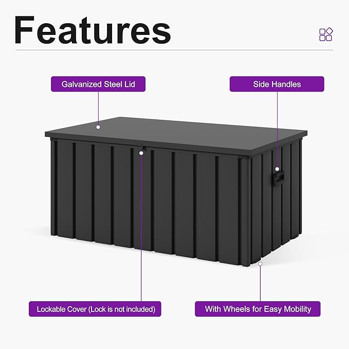 PURPLE LEAF Outdoor Deck Box 150 Gallon Waterproof Lockable Storage Box Container with Lid Deck Organization for Patio Cushions Side Table Pool Accessories Garden Tools, Gray