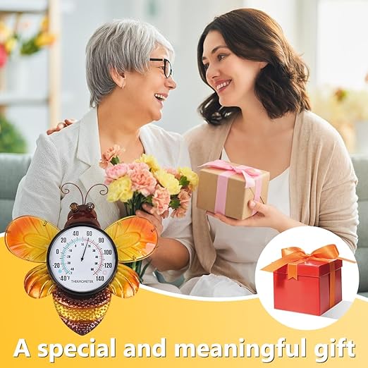 Indoor Outdoor Thermometer, Bee Wall-Mounted Thermometer Waterproof for Patio Garden Yard & Living Room, No Battery Needed