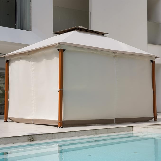 Grand Patio 10x13 FT Outdoor Double Quick Assembly Detachable Vent Soft Top Gazebo with Mosquito Netting and Curtains, 130 Sq Ft of Shade for Backyard and Garden, Beige