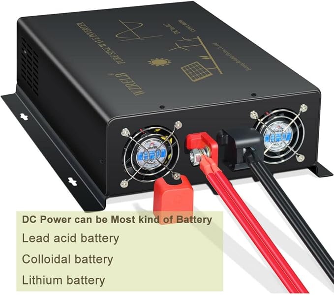 WZRELB Pure Sine Wave Power Inverter 5000W 12VDC to 120VAC 10KW Peak Dual AC Outlets 2× 2.4A USB Port &Hardwire Terminal with 16ft Remote Conrtol Off-Grid Solar Converter RV Trucks (VC500012U5WD-1)