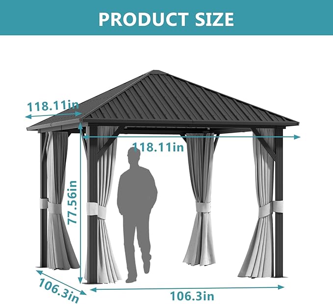 Aoxun 10 x 10 Hardtop Gazebo, Aluminum Metal Outdoor Gazebo with Double Galvanized Steel Top