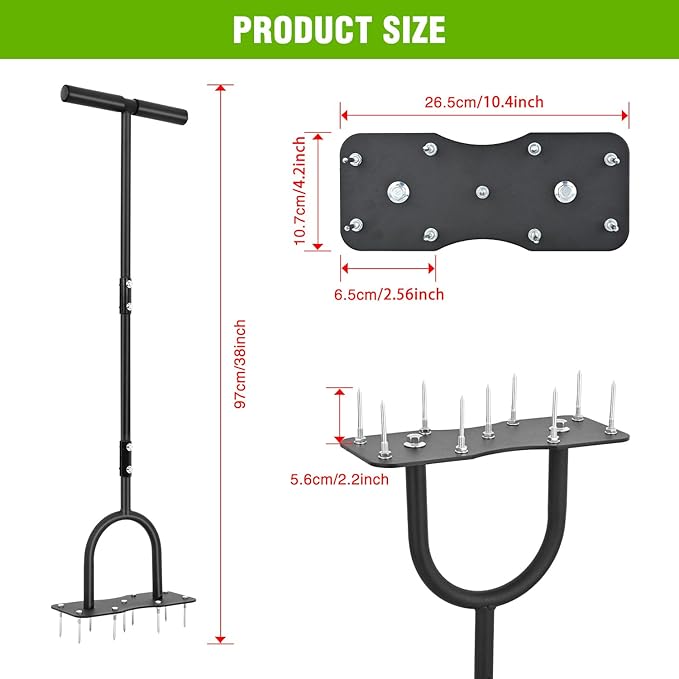 Yesker Lawn Aerator Spike Tool – Manual Metal Soil Aerator with 9 Iron Spikes, Dethatching Lawn Tool for Yard, Garden, and Lawn Aeration