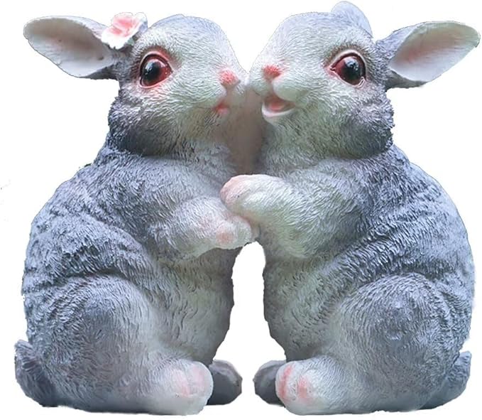 Garden Statues Bunny Decor Resin Dance Rabbit Figurine Cute Fairy Garden Decor Outdoor Statues for Patio Yard Porch Balcony Gifts for Women Mom Grandma Grey