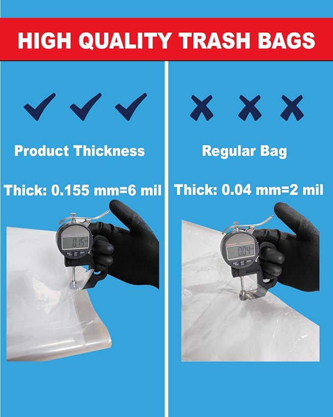 6 Mil Clear Contractor Bags - 20 Pack Heavy Duty Contractor Trash Bags for 50/55/60 Gallon Large Clear Garbage Bags (Extra Thick, Tear Resistant) (32" X 52")