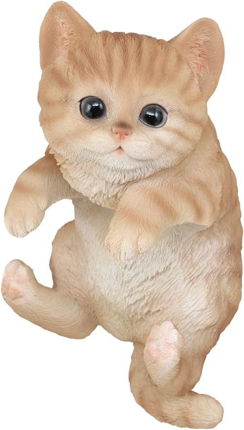 coolboy Hanging Cat Statue Garden Patio Decor,Lifelike Orange Tabby Cat Figurine Kittens Outdoor Statue Decor,Pot Pal Hanging Animal Resin Cat Figurine for Cat Lovers