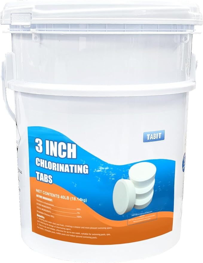 Chlorine Tablets 3 inch 40 Pounds, TABIT Swimming Pool Long Lasting Chlorinating Tablets, Slow Dissolving, Tri-Chlor for Swim Pool, Hot Tubs, Spa