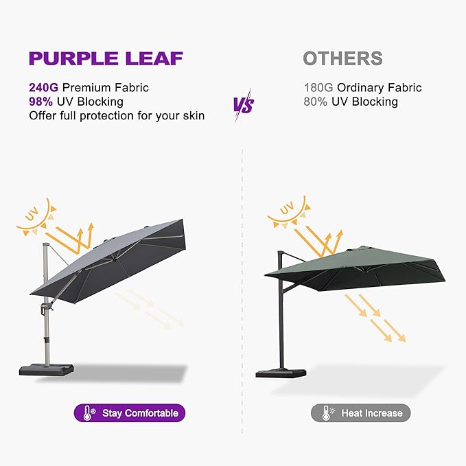 PURPLE LEAF Patio Umbrella with Base Included, 8ft Outdoor Aluminum Cantilever Umbrella with 360° Rotation, Champagne Offset Umbrella for Outdoor Garden Pool, Light Grey