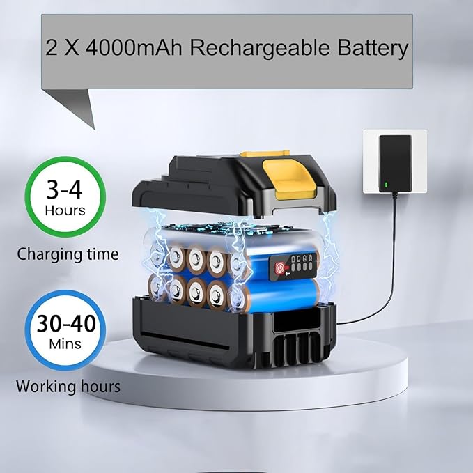Portable Cordless Pressure Washer, 1200 PSI Portable Power Washer Can be Connected Directly to The Tap with 2 Battery, 6 in 1 Nozzle, 33FT Hose, for Car, Fence, Floor, Patio