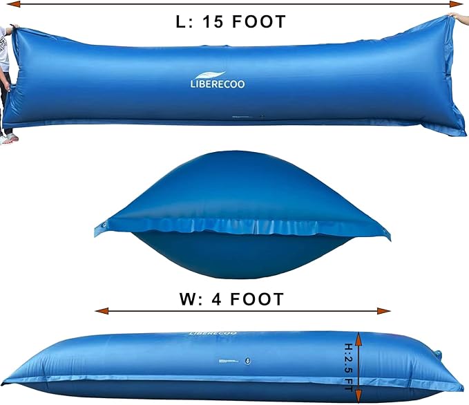 LIBERECOO 4'x15' Pool Pillows for Above Ground Pools, winterize Closing kit Winter Pool Pillow.Super Durable & Strong Cold Resistant Easy Centering,2 Ropes Included