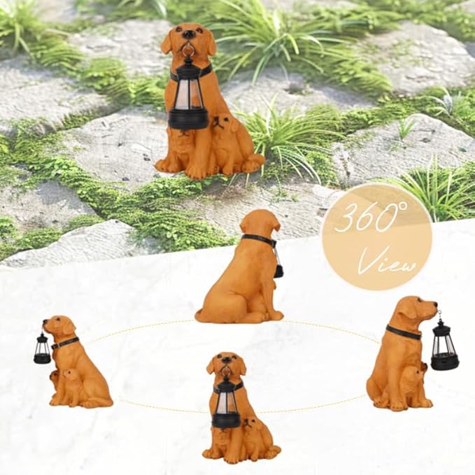 Labrador Dog Garden Statues with Solar Lantern, Outdoor Figurine Resin Sculpture Hanging Solar Power Lights for Decoration Yard Patio Balcony Lawn Ornament Art Decor, Unique Gift for Grandma Wowen Mom