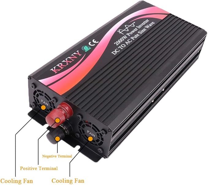 Power Inverter Converter 2000W 24V DC to 110V 120V AC 60HZ Pure Sine Wave with LED Display for Car RV Home Solar