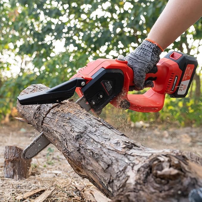 Mini Chainsaw with Battery, 8 inch Electric Chainsaw with 2 * 21V Batteries, Small Chain Saw with Safety Lock and Strong Motor for Tree Trimming, Mini Cordless Electric Chainsaw 800 W
