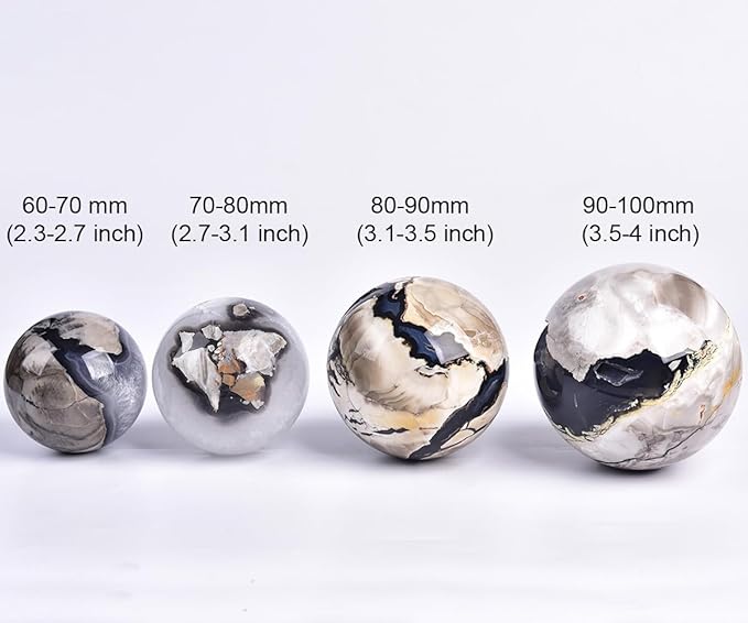 JIC Gem Volcanic Agate Crystal Sphere Large Quartz Crystal Ball with Stand Healing Ornament Witchcraft Meditation Decor 2.3-2.7 inch(60-70mm)