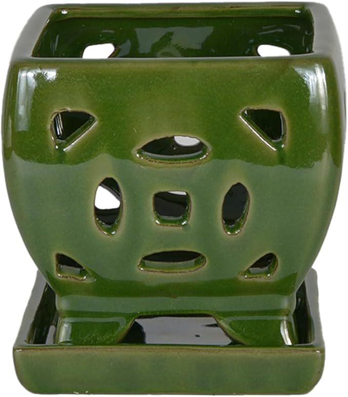 W&W Orchid Pot with Holes and Saucer for Repotting, Seagreen, 5.5 Inches