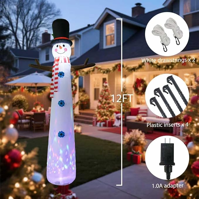 12FT Inflatable Snowman Outdoor Christmas Decoration - Blow Up Snowman with Built-in LED Lights for Garden Lawn
