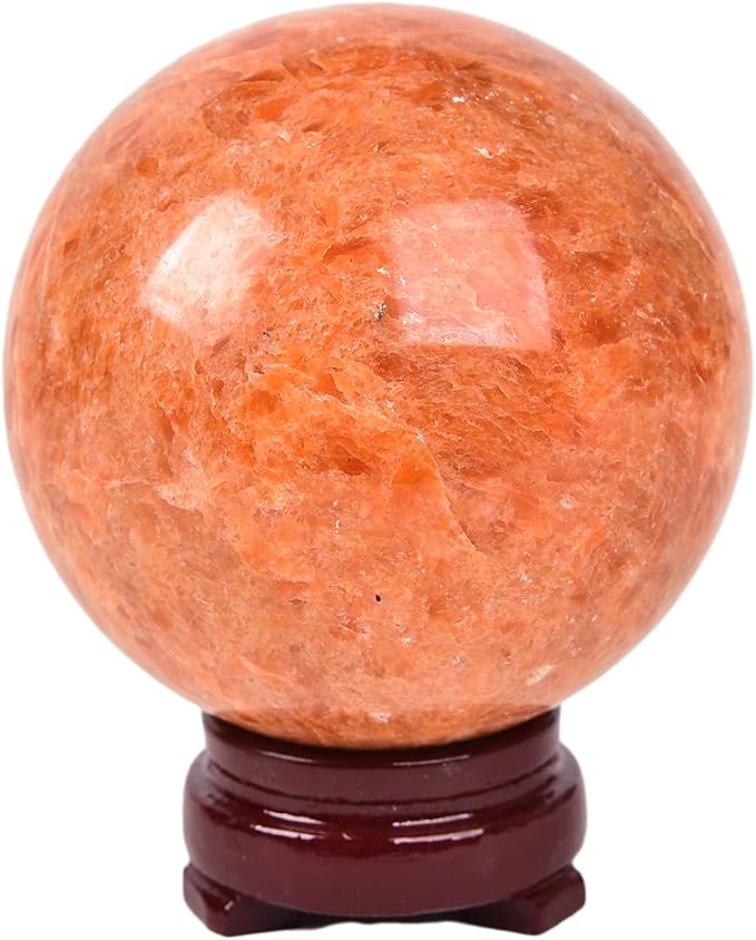 JIC Gem Sunstone Healing Crystals Sphere Ball Natural Rare Sparkling Crystal Sphere Ball Mineral Quartz Stone Ball with Decorative Stand Home Decoration (70-80mm)