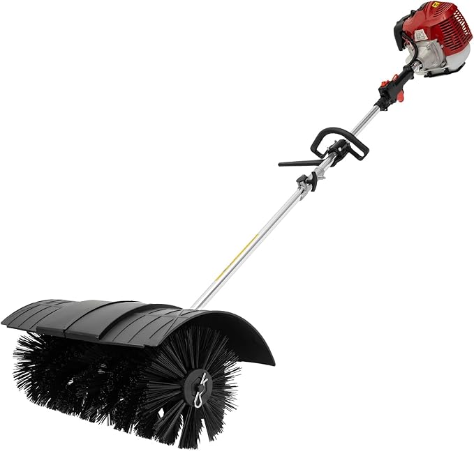 Gas Grass Sweeper, 52CC Grass Handheld Sweeper 2-Stroke Gas Powered Broom Walk Behind Sweeper, Outdoor Cordless Hand Held Broom Turf Brush Cleaning Driveway Tools for Lawn Garden