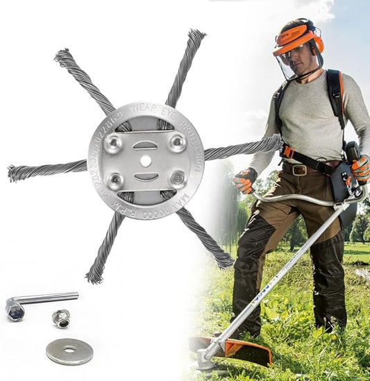 New Steel Wire Model Weed Wacker Head, Steel Wire Grass Weed Eater Blades, Universal Steel Wire Weed Grass Trimmer Blade Remover Tool for Electric Battery Powered String Trimme (1, 6 Blades)