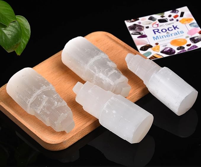 JIC Gem 4Pcs Selenite Tower Skyscraper Healing Crystal Stone Reiki Meditation Positive Energy 4 Inch