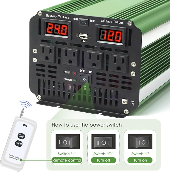 LVYUAN 4000 Watt Heavy Duty 8000(Peak) Pure Sine Wave Power Inverter 24V DC to 110V 120V AC Converter with 4 sockets,LED Display,Remote Control and USB Port for Family,RV, Truck,Road Trip,Emergency
