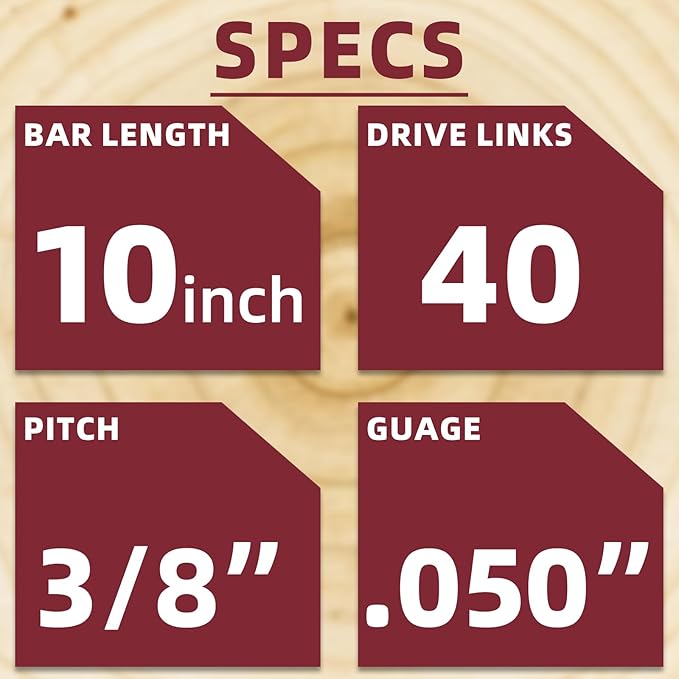 5 Pack 10 Inch Chainsaw Chain 3/8" LP Pitch .050" Gauge 40 Drive Links Replacement for Echo CS-271 CS280, Worx WG309, Sunjoe SWJ807E, Remington RM1035P, Craftsman S40