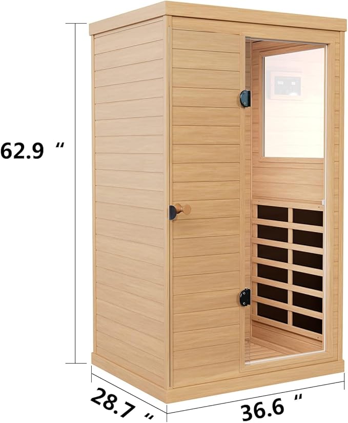 Infrared Sauna 1 Person, Far Infrared Saunas for Home, Low EMF Indoor Sauna, Home Sauna, 1050W, Canadian Hemlock, Smart Display, Bluetooth, Reading Lamp