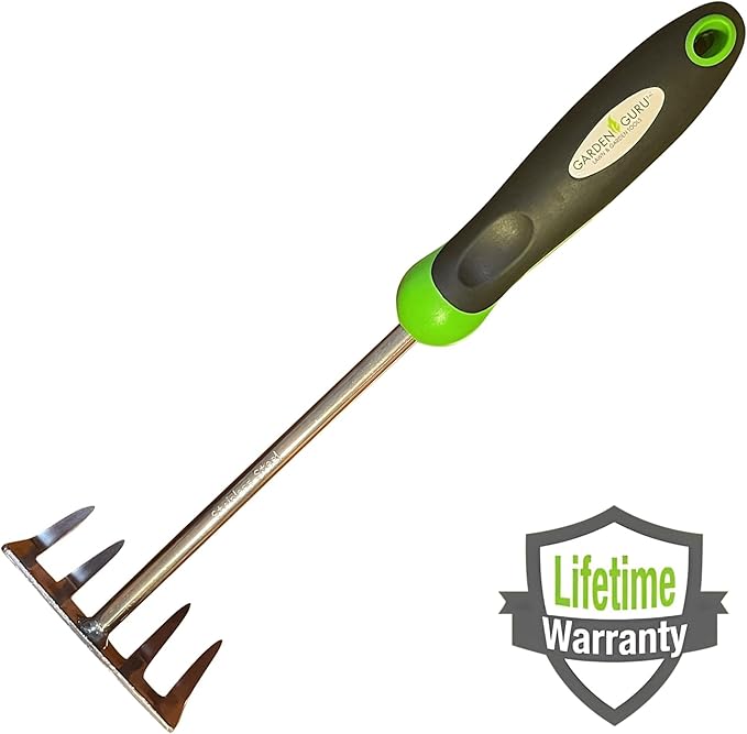 Garden Guru Stainless Steel Hand Rake Cultivator Tiller Tool - Stainless Steel for Ultimate Strength - Rust Resistant - Ergonomic Handle - Gardening Cultivating Loosening Weeding Mulching (2 Pack)