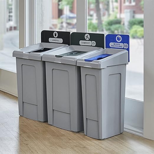 Stager Direct, 33 Gallon Mixed Recycling Station with Lid, Recycle Bin, Exterior Trash Can, Recycling Station Kit, Heavy Duty Premium Plastic, Perfect for Kitchen, Office, Garden, Garage, (N.4)