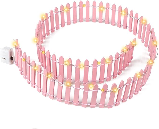 Mini Fairy Garden Fence, 35.5x2 Inch Cuttable Small Wood Picket Fence, DIY Miniature Accessories Decoration for Dollhouse, Crafts, Vegetable Platter, Cake(Pink)