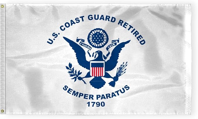AGAS USCG Coast Guard Retired Flag 2x3 Ft - Printed Single Sided Polyester - Stitched Edges Polyester Header Plated Grommets - Indoor USCG Retired Flag