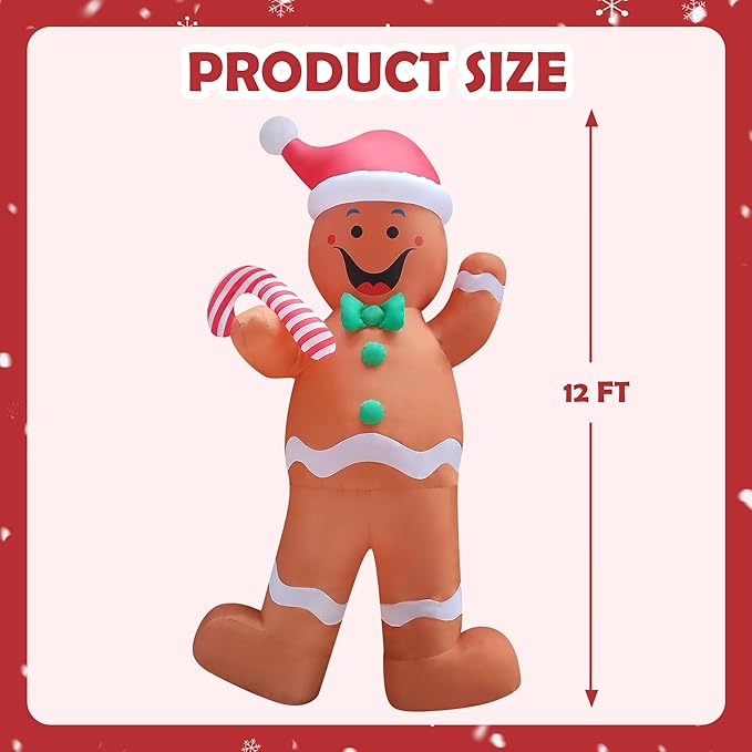 12ft Christmas Inflatable Decor Build-in LED Outdoor Decorations for Yard/Lawn/Garden (12ft Gingerbread Man)