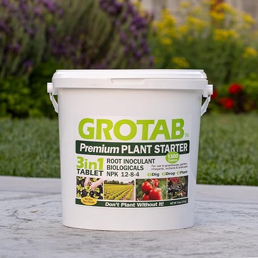GROTAB 3-in-1 Plant Food Tablets 1500 Tabs Natural 12-8-4 Plant Fertilizer Outdoor Indoor All-Purpose Flower Garden Vegetable Greenhouse Plant Fertilizer with Mycorrhizal Trichoderma Microbials