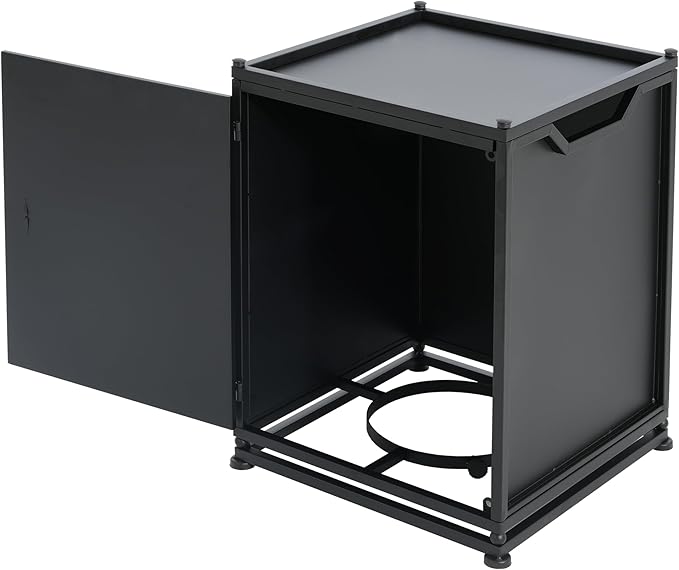 Propane Tank Cover Table for Fire Pits, 20 LB Iron Propane Tank Holder with Side Handles, Outdoor Tank Storage Side Table for Patio, Gas Griddle, Matte Black
