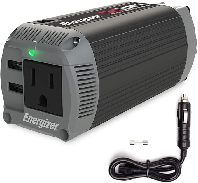 Energizer 150 Watt Power Inverter Pure Sine Wave Car Inverter, 12V to 110V Dual Mode Car Adapter, DC to AC Car Converter with Car Cigarette Lighter Plug, 110 Volts AC Outlet and 2 USB Ports