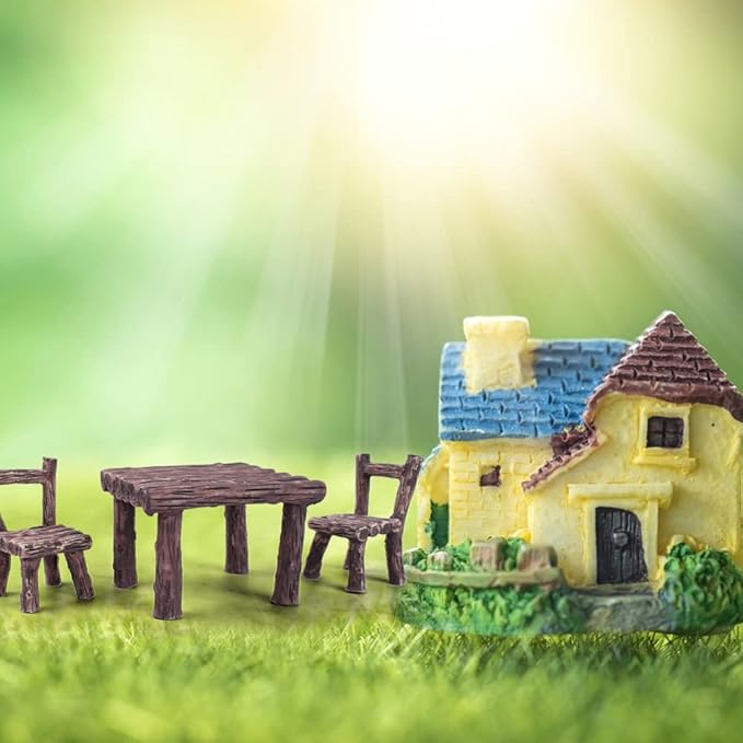 HUIANER Fairy Garden Furniture,13PCS Patio Furniture Miniature Table and Chairs Set Bench Ornaments Kit for Fairy Garden Decoration
